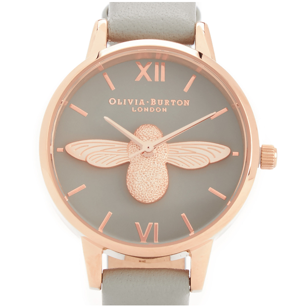 【热卖！免费直邮中国】Oliver Burton 人见人爱的灰色玫瑰金小蜜蜂腕表