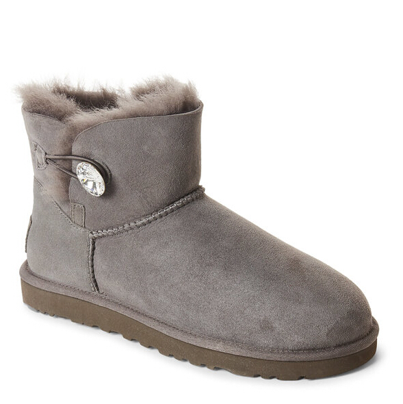 UGG mini Bailey Button Bling Boots 灰色短裤雪地靴