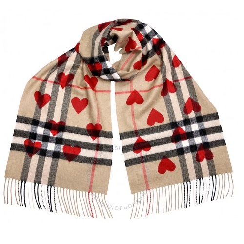 Burberry 巴宝莉the Classic 系列羊绒围巾红色桃心款