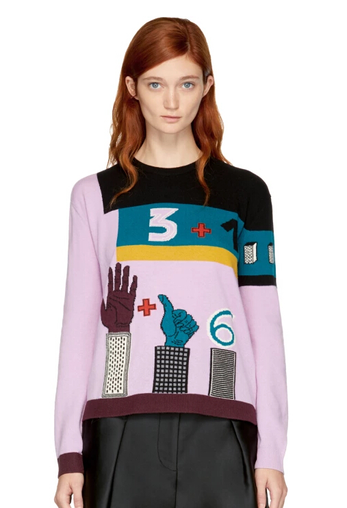 Valentino Multicolor Counting Colorblock Sweater 拼色羊绒羊毛混纺毛衣