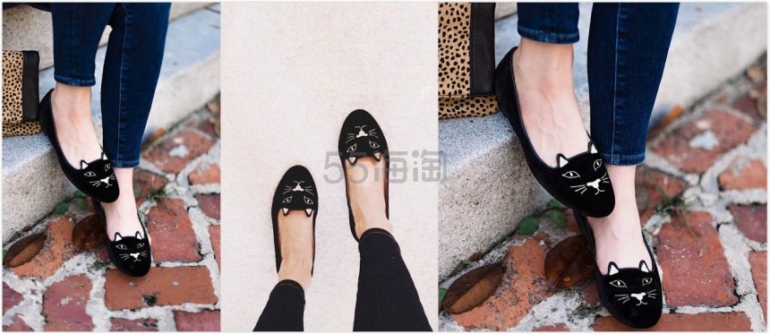4色选~！Charlotte Olympia Black Velvet Kitty Flats 黑色经典款天鹅绒猫头鞋 