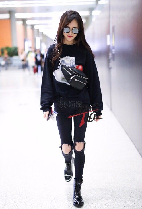 唐嫣同款 Acne Studios 黑色图案印花卫衣 - 海