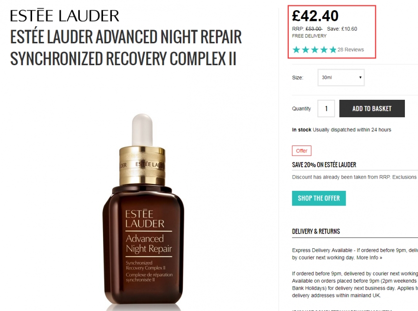 【黑色星期五】线上八折！Estée Lauder 小棕瓶特润肌透修护精华露 30ml
