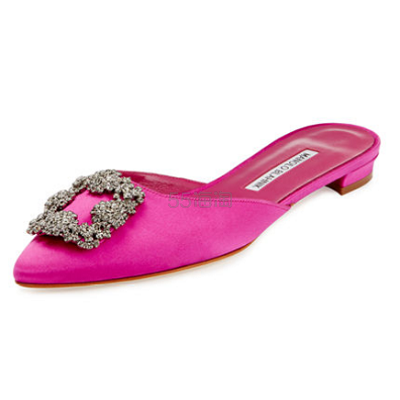【限时特价】 Manolo Blahnik 方扣缎面穆勒鞋