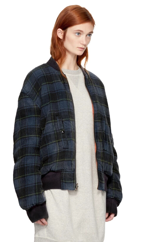 R13 Reversible Multicolor Double Plaid Flight Jacket 女款格纹外套 双面可穿