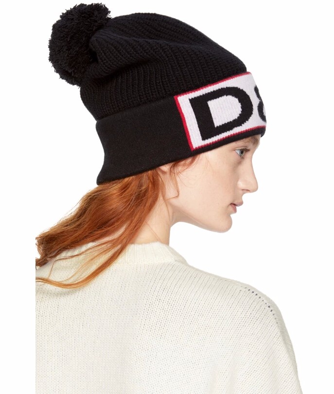 Dolce & Gabbana Black Logo Pom Pom Beanie 品牌logo图案毛线帽