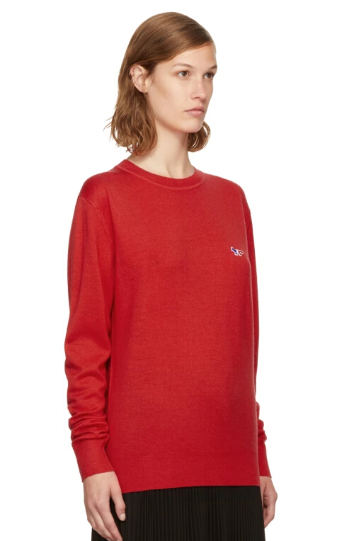 Maison Kitsuné Red Tricolor Fox Patch Sweater 红色喜庆羊毛毛衣