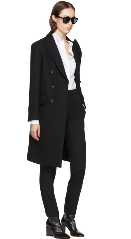 Dsquared2 Black Wool Double-Breasted Coat 黑色羊毛双排扣大衣