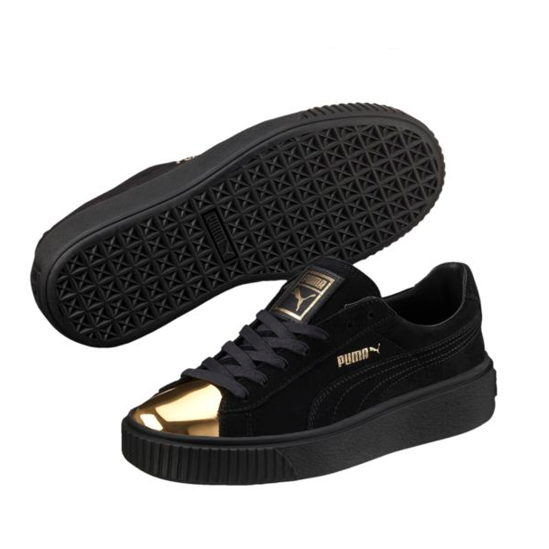 额外8折还有大码福利！Puma 彪马 经典 Suede 女士金属头厚底板鞋 黑色