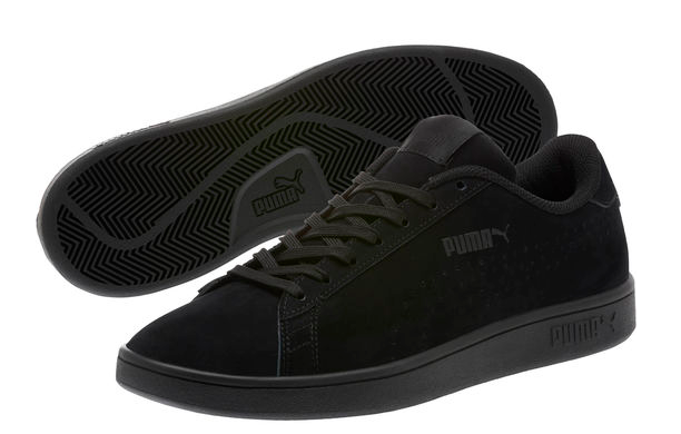 码全还有史低价！PUMA 彪马 Smash V2 Nubuck 中性低帮休闲鞋 黑色