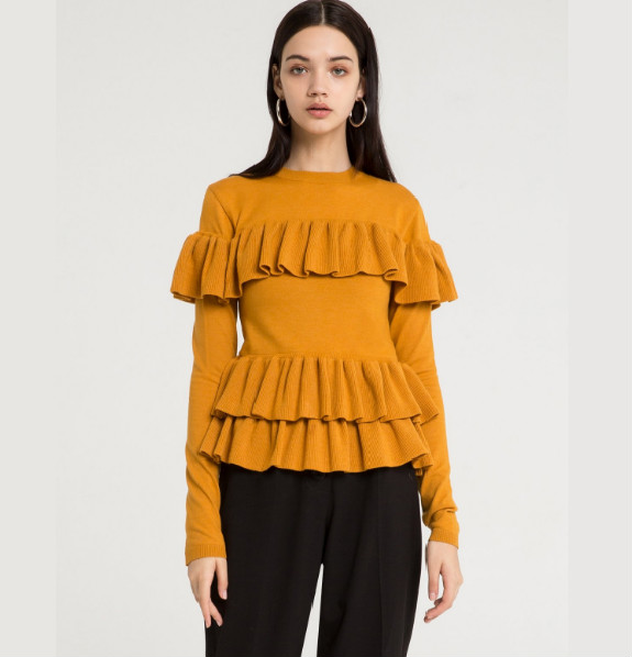 Pixie Market Kate Mustard Ruffled 毛衣