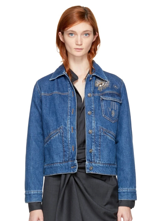 Isabel Marant Blue Embroidered Denim Ensley Jacket 女款牛仔外套