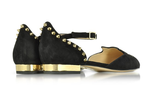 【大码福利！限时高返】Charlotte Olympia Mid-Century 女士猫咪黑色麂皮平底鞋