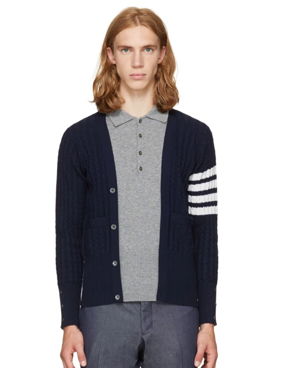 Thom Browne N*y Four Bar Trompe L'Oeil V-Neck Cardigan Polo 羊绒开衫