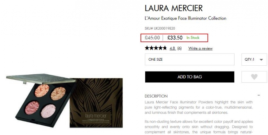 7.4折！LAURA MERCIER 圣诞 四色水波纹高光眼影盘 