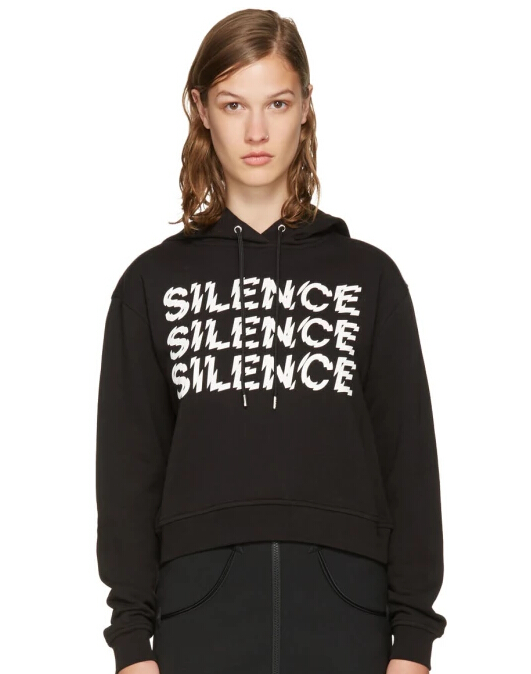 张雪迎同款 McQ Alexander McQueen Black Cropped 'Silence' Hoodie 女款黑色卫衣