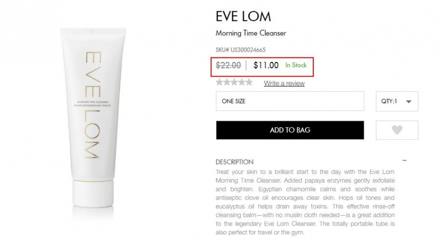 5折！EVE LOM 晨间唤颜洁面 50ml