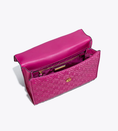 这个价格就比手速啦！Tory Burch Fleming 女士小羊皮小号链条包 粉色