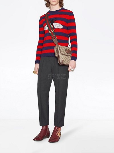 杨幂同款 Gucci Striped wool sweater with bee 男款条纹蜜蜂图案毛衣