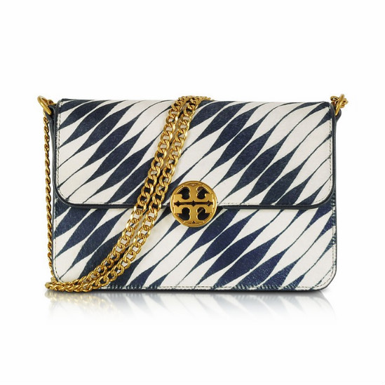 【4.4折好价！限时*】Tory Burch Chelsea Twisted Stripe Calf Hair 女士单肩包
