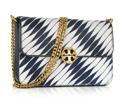 【4.4折好价！限时*】Tory Burch Chelsea Twisted Stripe Calf Hair 女士单肩包