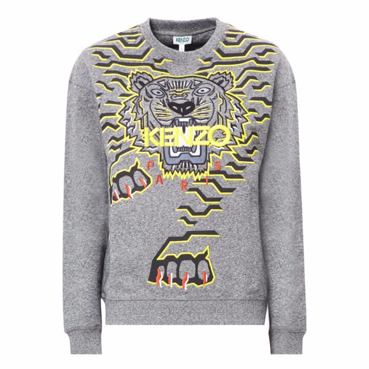 KENZO GEO TIGER COTTON SWEATSHIRT 女款灰色虎头卫衣 XS码有货