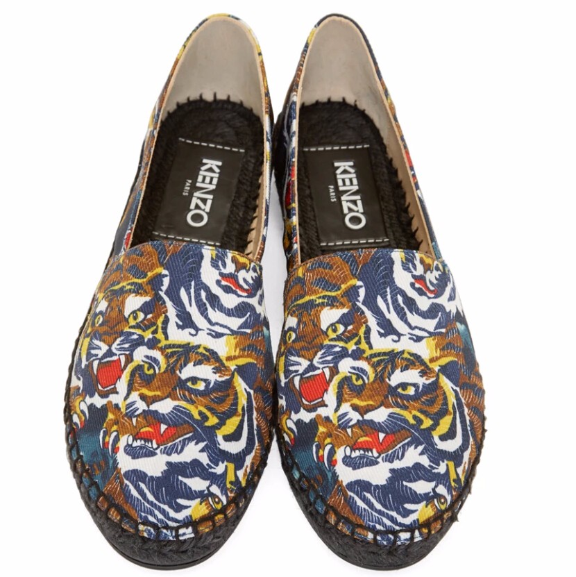 相当于不要钱~Kenzo Multicolor Flying Tiger Espadrilles 女款老虎图案草地鞋