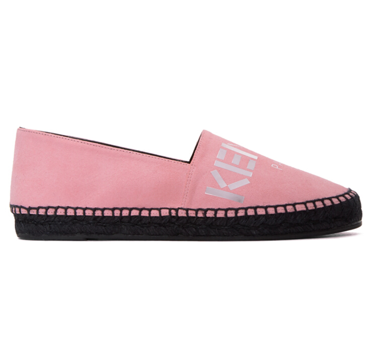 5姐晒单相似款~Kenzo Pink Suede Logo Espadrilles 女款粉色logo图案草底鞋