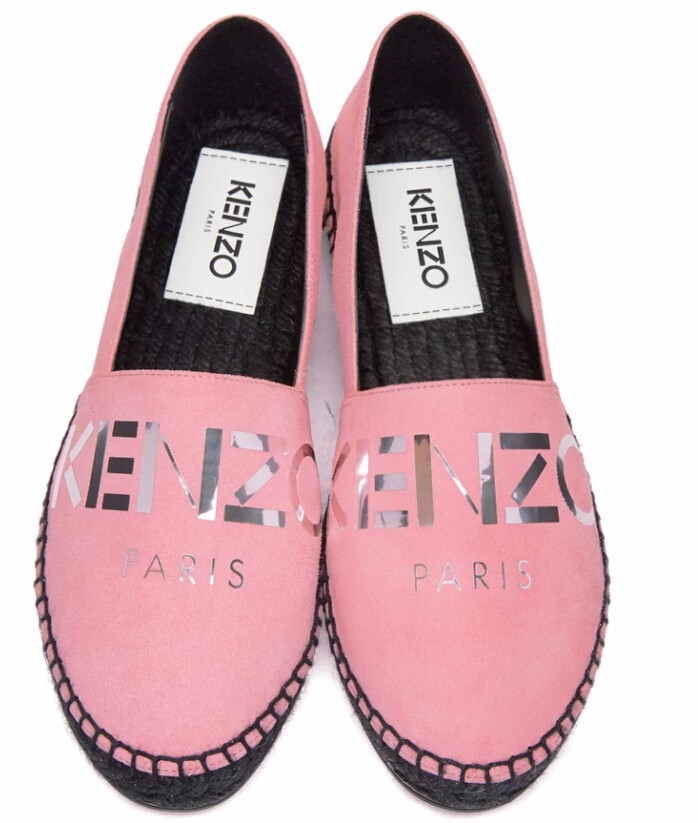 5姐晒单相似款~Kenzo Pink Suede Logo Espadrilles 女款粉色logo图案草底鞋