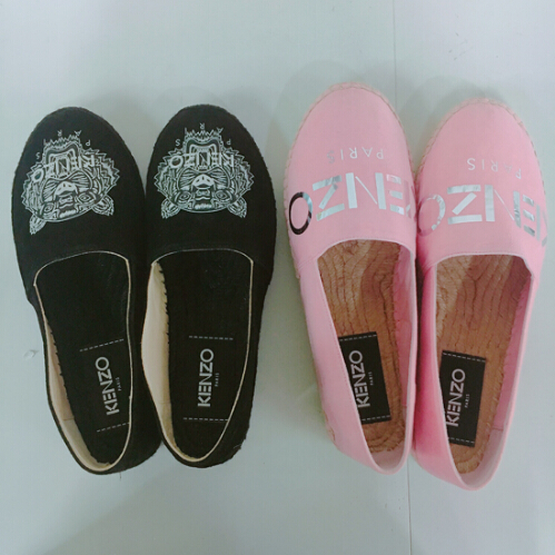 5姐晒单相似款~Kenzo Pink Suede Logo Espadrilles 女款粉色logo图案草底鞋