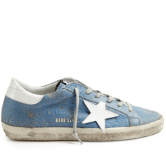 36码有货～GOLDEN GOOSE Super Star low-top crackled-leather trainers 女款蓝色小脏鞋