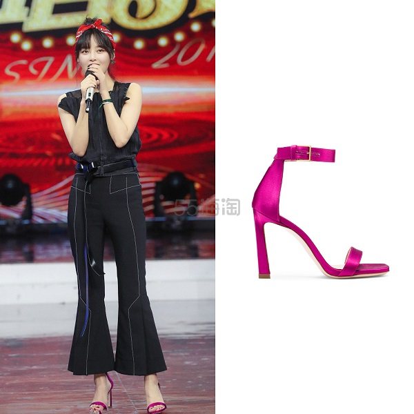 【辛芷蕾同款】Stuart Weitzman 18年新款 The 100Squarenudist 绸缎一字带凉鞋