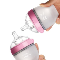 【3件9折+免邮中国】Comotomo 可么多么 自然感觉硅胶奶瓶 粉色 150ml*2个 配慢流量奶嘴2个 适合0-3个月
