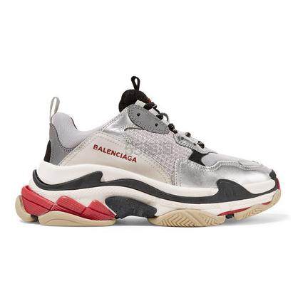 IT42码还有货~BALENCIAGA Triple S logo-embroidered leather 老爹鞋