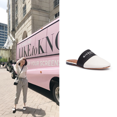 YouTube博主 VickySoupssss 同款 Givenchy pointed toe logo 白色穆勒鞋