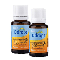 【第2件5折】Ddrops 婴儿维生素D3滴剂 400IU 90滴*2瓶