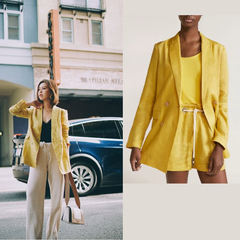 【博主 Amanda独立女皇 同款】Mango Linen blazer 黄色 夹克外套