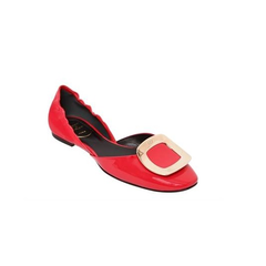 ROGER VIVIER CHIPS PATENT LEATHER D'ORSAY FLATS 经典款 红色 平底鞋