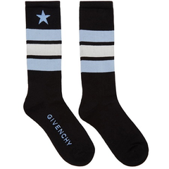 Givenchy Black & Blue Stripes & Star Logo Socks 男款袜子