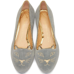 Charlotte Olympia SSENSE Exclusive Blue Velvet Kitty Flats 蓝色天鹅绒猫头鞋