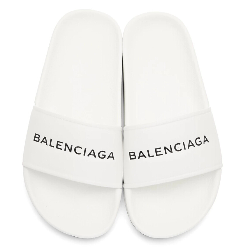 Balenciaga White Logo Slides 巴黎世家女款白色拖鞋