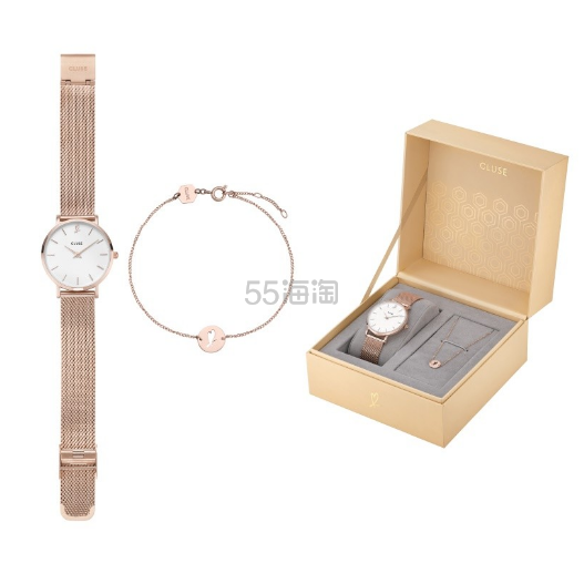 【55专享】 Cluse Minuit 玫瑰金 手表+手镯礼盒