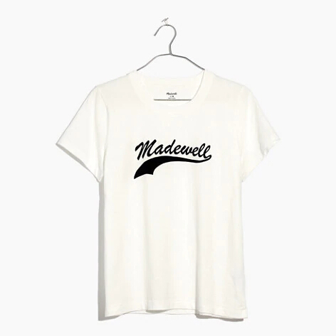 Madewell Radio Boxy Tee 女款白色logo图案T恤衫