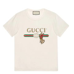 GUCCI Gucci logo T-shirt with rabbit 男款白色T恤衫