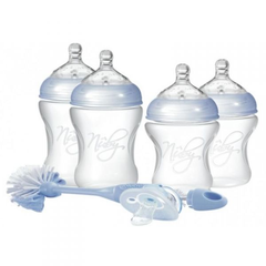 Nuby 努比 婴幼儿挤压式硅胶奶瓶4件套装 （防胀气/防吐/防摔）150ml+240ml 0--12个月 送奶瓶刷+安抚奶嘴