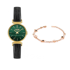 【55专享】Lola Rose 女士绿色孔雀石皮革表带手表和手镯套组