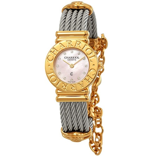 【55专享】Charriol 夏利豪 St Tropez 系列 金色典雅圆盘手链式女士腕表 028C540462