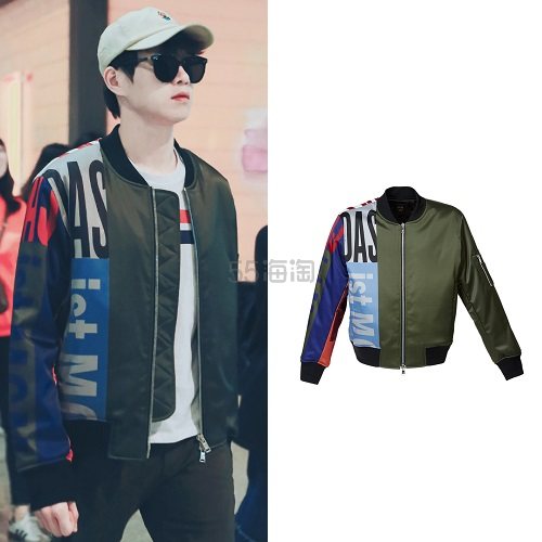 魏大勋同款mcm军绿色棒球夹克