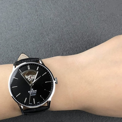 Edox 依度 Les Vauberts Automatic 系列 黑色男士自动机械腕表 85010-3N-NIN