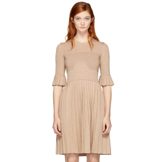 Carven Pink Lurex Pleated Dress 女款金属光泽感连衣裙